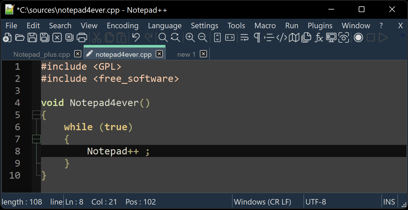 Notepad++代码编辑器界面截图